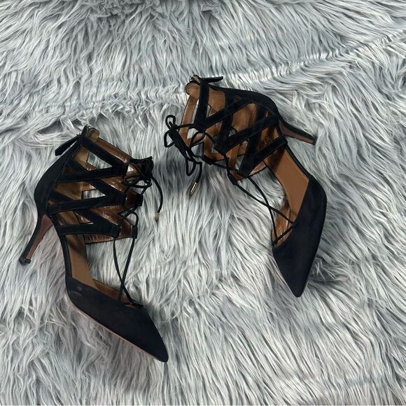 Aquazzura Black Lace-Up Stiletto Heels - Picture 5 of 11
